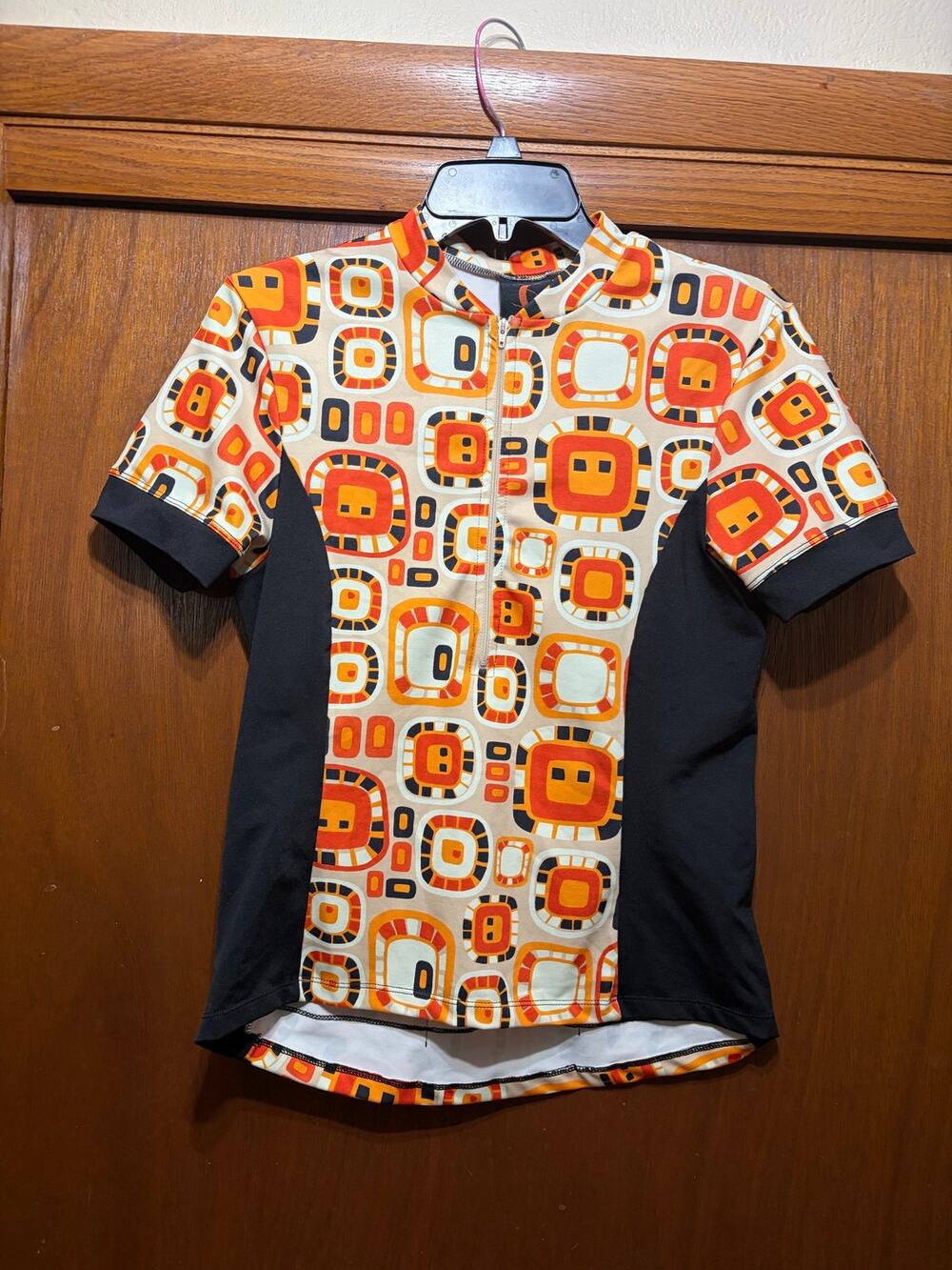 Sheila Moon Cycling Jersey Size L Retro Mod Geometric Print Bike Top